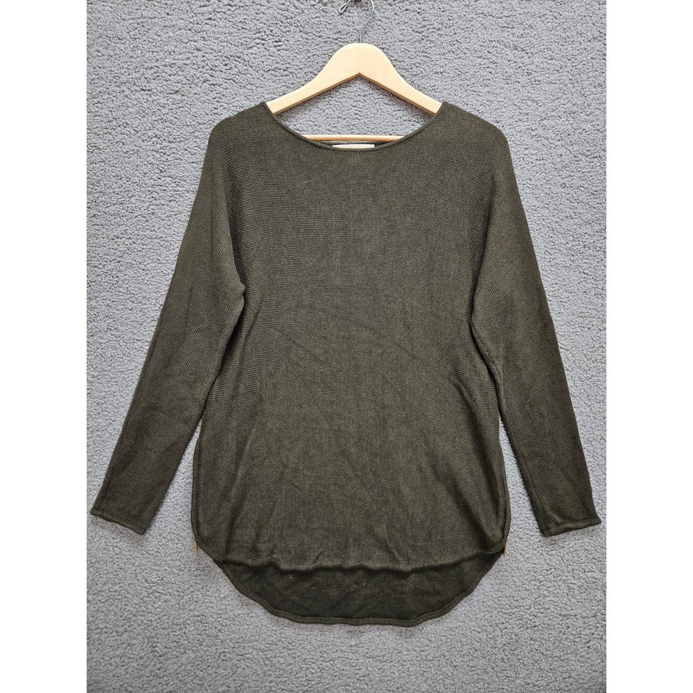 Michael Kors Pullover Sweater S Olive Green High Low Scoop Neck Knit Longsleeve